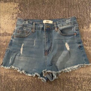 Distressed Denim shorts, high waisted